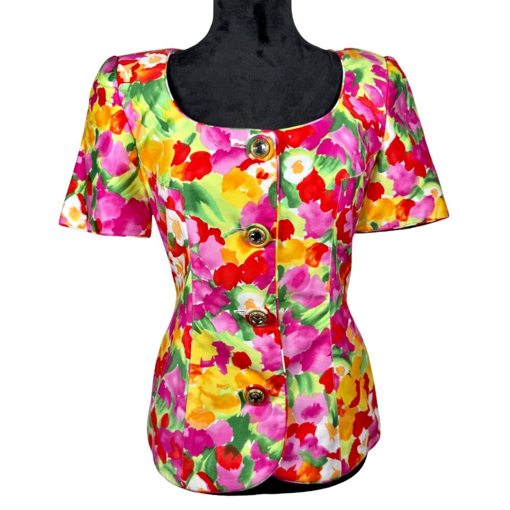 Kathryn Conover Vintage Bright Floral Pin Up Blouse – Size 4